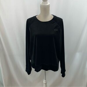 DKNY Sport Black Velour Pullover Women’s XL Relaxed Loose Long Sleeve Embroidery